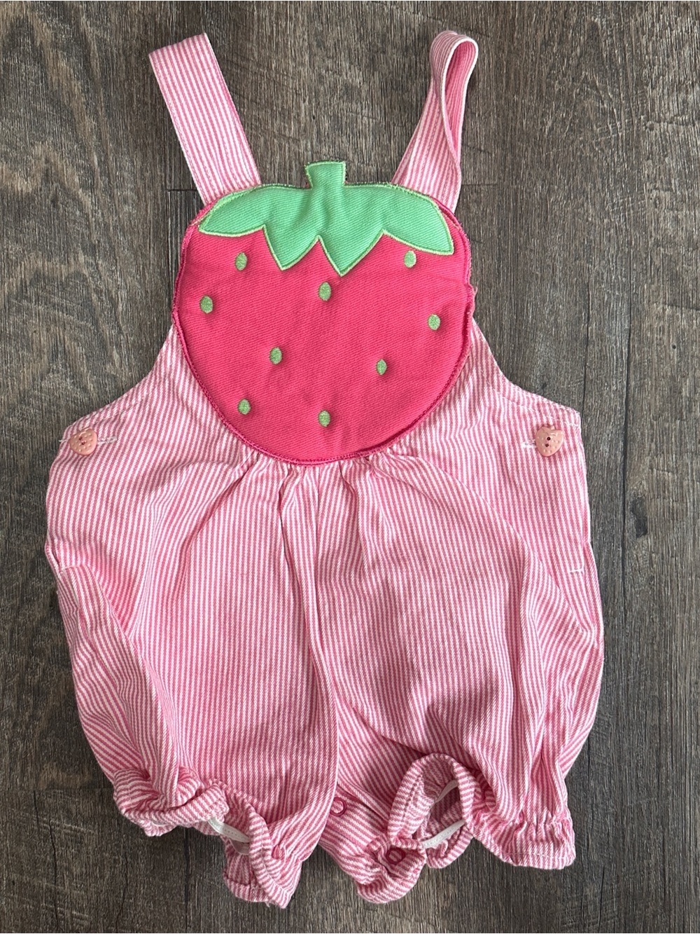 Vintage Pink Strawberry Cotton Bubble Romper Baby Girl 12 Mo Summer One Piece